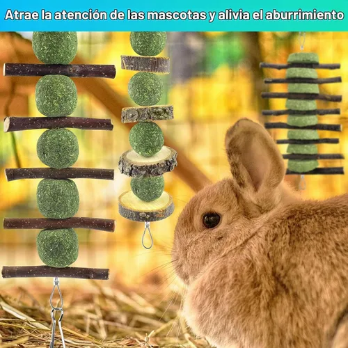 Vista 5 de ERKOON Juguetes masticables de conejo, juguetes masticables de conejo para rechinar los dientes, mejorar la salud dental, 100% madera de manzana