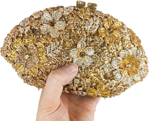Vista 38 de Boutique De FGG Bolso de noche de flores de embrague de cristal de lujo para mujer, bolso de boda nupcial, bolso