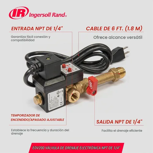 Vista 3 de Ingersoll Rand Edv200 1/4npt 110/120v Válvula de Drenaje Electrónica