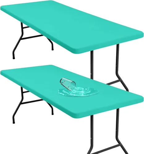 Vista 17 de Mantel rectangular elástico ajustable de 4 pies, funda de tela impermeable, mantel de poliéster lavable para cenas, fiestas, otoño