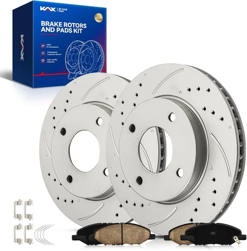 Vista 59 de Kit de freno delantero KAX, rotores de freno ranurados y con hendiduras, pastillas de freno cerámicas Compatible con Honda Accord 1990 1991 1992
