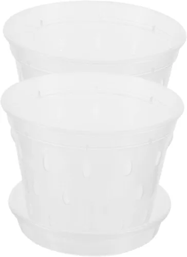 Vista 7 de Macetas transpirables para orquídeas, paquete de 2 recipientes de plástico para plantas, control de raíces para orquídeas, macetas decorativas