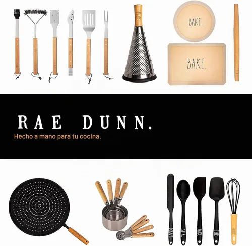 Vista 7 de Rae Dunn Everyday Collection - Juego de utensilios de cocina de madera y acero inoxidable, 7 piezas, herramientas de cocina con asas de madera