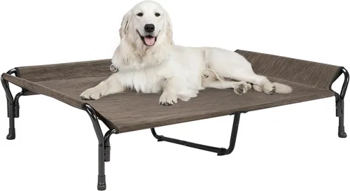 Vista 8 de Veehoo Cama elevada refrescante para perros, cuna elevada XL para mascotas con barandilla y reposacabezas inclinado, malla Teslin transpirable Negro