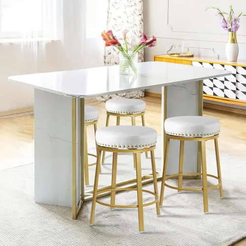Vista 5 de White & Gold - Juego de 2 taburetes de bar giratorios de 24 pulgadas de altura de mostrador para encimera de cocina, isla sin espalda, modernos