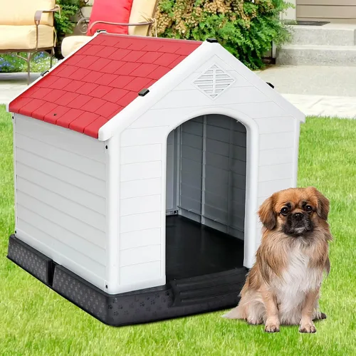 Vista 14 de ZENY Casa de plástico para perros – Perrera impermeable con rejillas de ventilación y suelo elevado para todo tipo de clima para interiores