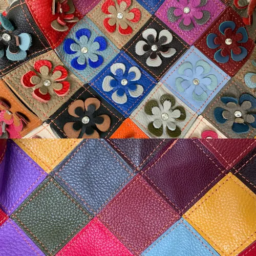 Vista 7 de Bolso de hombro grande de piel auténtica con estampado floral multicolor para mujer