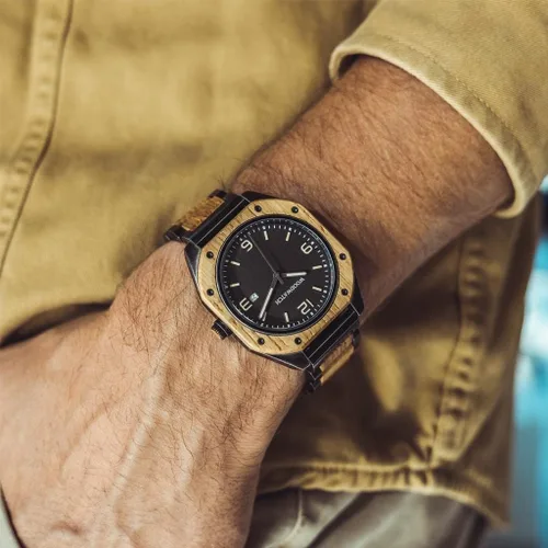 Vista 5 de Relojes de madera de barril de vino de roble francés para hombre, Francés
