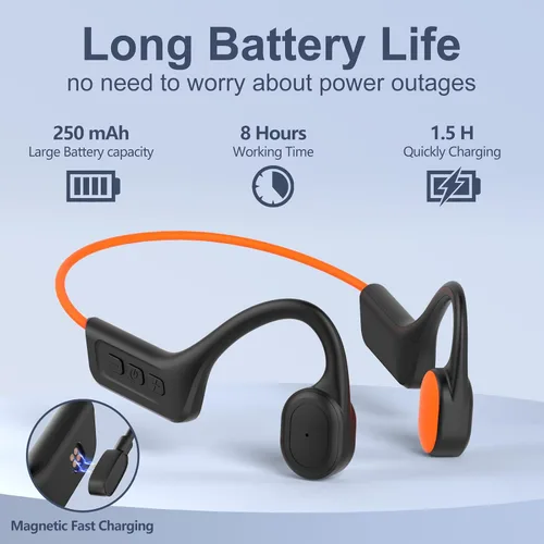 Vista 5 de Auriculares de conducción ósea, IPX7 impermeables inalámbricos deportivos, auriculares abiertos Bluetooth 5.3 con micrófono, tiempo de reproducción