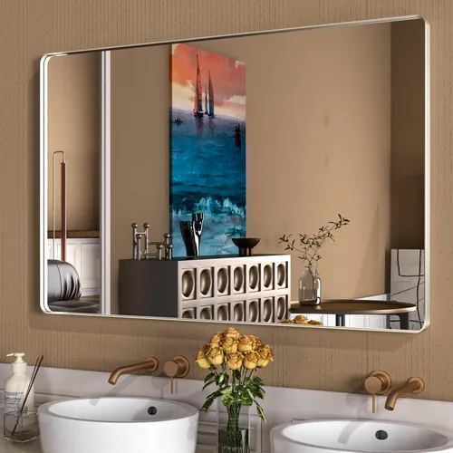 Vista 9 de WEER - Espejo de baño con luces LED, 50x70cm, espejo de tocador montado en la pared, 3 colores regulables, almohadilla antiempañante retroiluminada