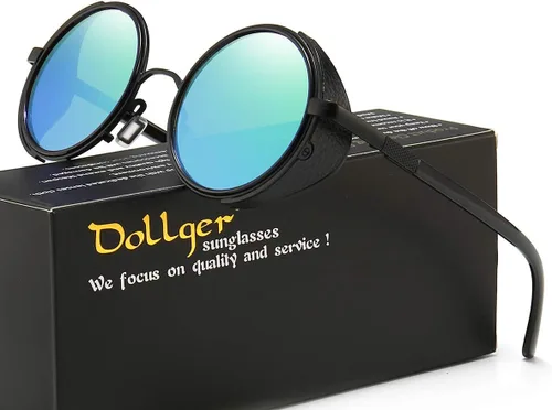 Vista 2 de Dollger Gafas de sol redondas retro vintage Steampunk con marco circular de metal