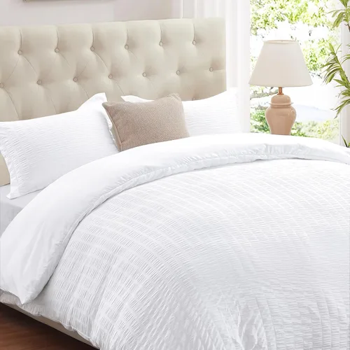 Vista 18 de Cozyide Beige Queen Duvet Cover Set, 3 Pieces Soft Seersucker Queen Size Duvet Cover with Zipper Closure and Corner Ties, 90"x90" Duvet Cover with 2