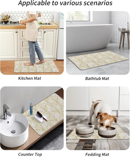 Vista 6 de Tapete de baño con rama dorada para bañera, antideslizante, de secado rápido y absorbente, tierra de diatomeas, cocina, ducha, fregadero, lavable