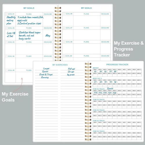 Vista 4 de Diario de fitness simplificado para mujeres y hombres, diario/planificador de entrenamiento A5, libro de registro de ejercicio diario para pérdida
