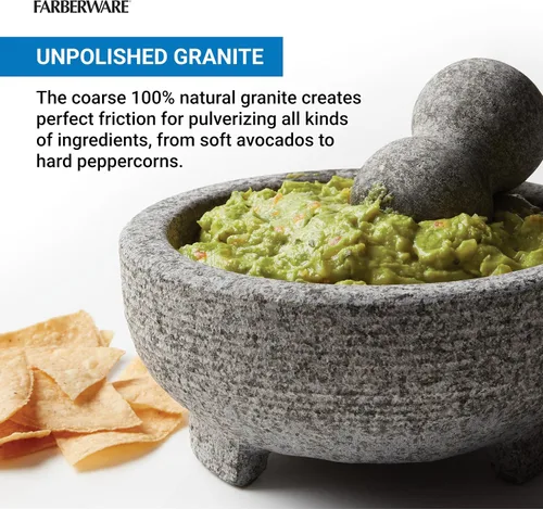 Vista 5 de Farberware Molcajete profesional de granito molcajete y molinillo de piedra de mortero, 4 tazas
