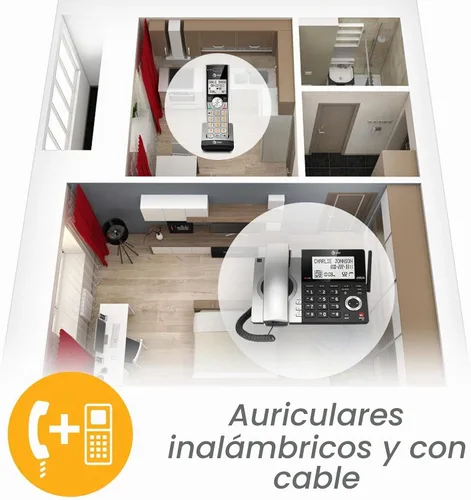 Vista 4 de AT&T CL84207 DECT 6.0 Teléfono con cable de 2 teléfonos para el hogar con largo alcance, contestador, bloqueo de llamadas, locutor de identificación