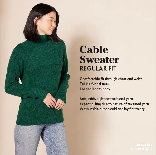 Vista 2 de AMAZON ESSENTIALS - Suéter trenzado suave al tacto con cuello alto para mujer
