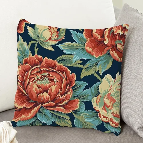 Vista 5 de ArogGeld Chinoiserie - Funda de cojín para sofá, diseño floral de peonía, color verde azulado, verde y rojo, diseño de peonía, diseño escénico