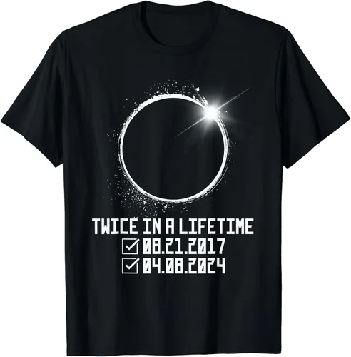 Vista 2 de Camiseta Eclipse Checklist Twice In Lifetime Total Solar Eclipse 2024, Negro