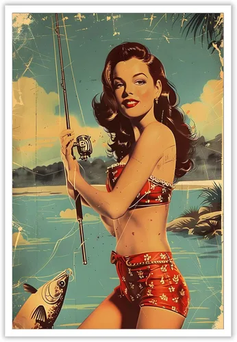 Vista 13 de Póster vintage de la niña piloto sexy de los años 50, arte de pared, arte retro de mediados de siglo, nostalgia estética, impresiones estéticas