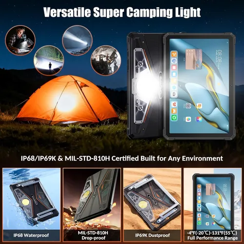 Vista 5 de WT1 Pro 2026 5G Tablet resistente Android 16, 2K 11" 120Hz 33W 20080mAh tableta impermeable, 32GB+256GB/2TB Tabletas al aire libre, 64MP+16MP+20MP
