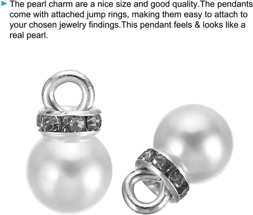 Vista 5 de PATIKIL 100 cuentas de perlas de perlas de imitación con diamantes de imitación DIY para hacer joyas, pulseras y aretes Plateado blanco