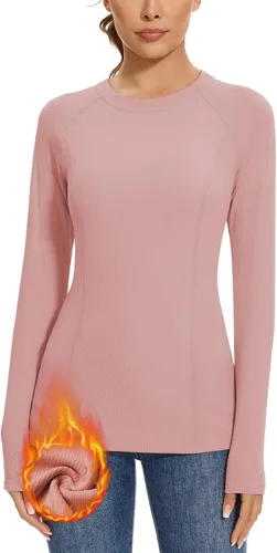 Vista 21 de WOWENY Camisas térmicas para mujer, forro polar, manga larga, capa base, parte superior de invierno Azul bebé