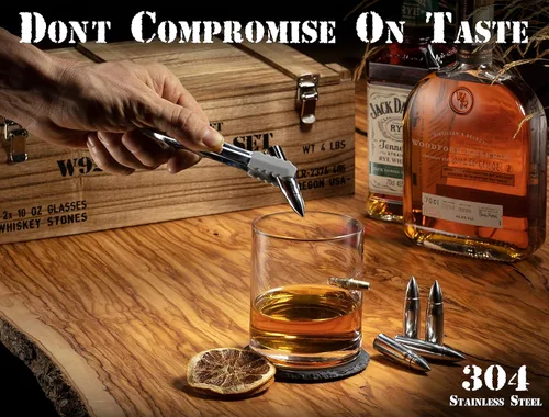 Vista 5 de Mixology & Craft Juego de piedras de whisky con vasos y balas de acero, regalo para hombres