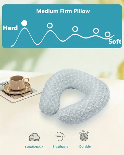 Vista 3 de Almohada de cuello de trigo sarraceno con funda de almohada de doble capa, almohadas ajustables firmes en forma de U, transpirables para un sueño