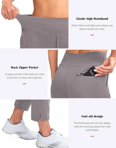 Vista 5 de YYV Pantalones de golf para mujer, elásticos, pantalones de tobillo de cintura alta, pantalones de vestir con bolsillos para yoga, negocios, viajes