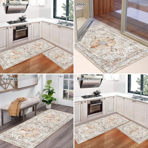 Vista 3 de Ileading Juego de 3 alfombras de cocina bohemias con corredor, alfombra de cocina, alfombras y tapetes antideslizantes lavables para cocina, suelo