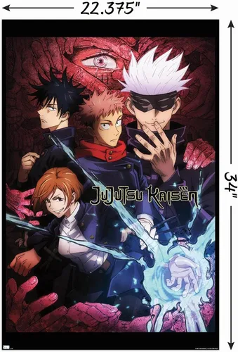 Vista 3 de Jujutsu Kaisen - Póster de pared inglés de una hoja, 34 pulgadas de largo x 22.4 pulgadas de ancho, versión sin marco