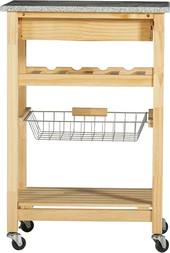 Vista 3 de Linon Isla de cocina con tapa de granito natural Mila con cesta de almacenamiento y ruedas