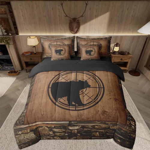 Vista 118 de Feelyou Juego de edredón de ciervo con sábanas – Tamaño Queen 7 piezas Juego de ropa de cama infantil de caza rústica – Cama de ciervo de cabaña