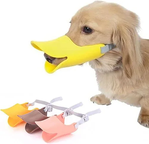 Vista 10 de Bozales de silicona antimordedura con forma de boca de pato, boca de pato, bozal anti-llamada para cachorros Azul