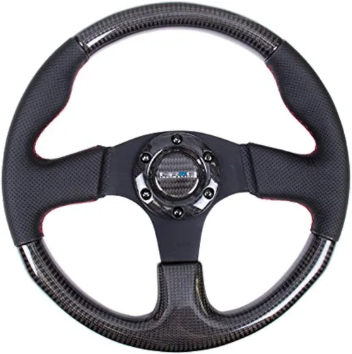 Vista 5 de NRG Innovations NRG-ST-010CFBS - Volante de fibra de carbono con detalles de piel de 13.780 in, 1.5 pulgadas, costura negra profunda