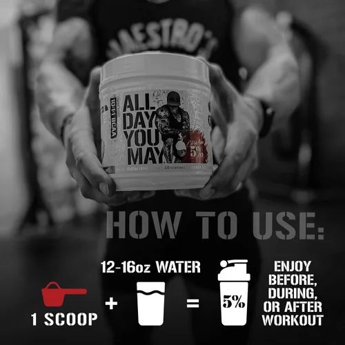 Vista 5 de 5% Nutrition Rich Piana AllDayYouMay BCAA Powder Aminoácidos prémium para intra y después del entrenamiento, EAA, electrolitos Hidratación