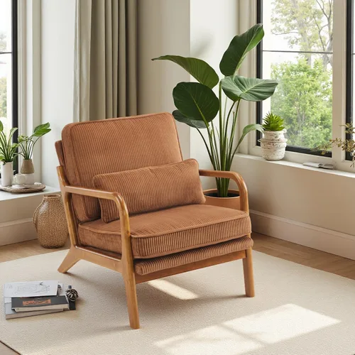Vista 20 de VINGLI Silla de Acento de Pana Premium Mejorada, Silla con Reposabrazos Tapizada, Cómoda Silla de Lectura de Madera Maciza con Almohada Lumbar