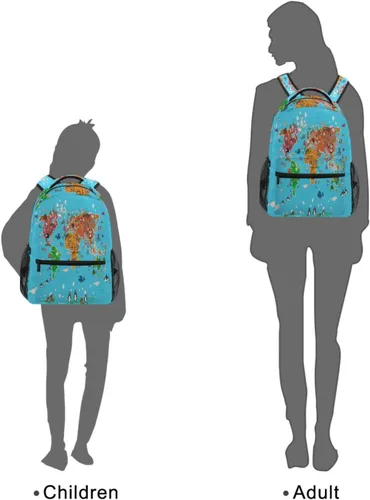 Vista 7 de AUUXVA Mochila escolar de 16 pulgadas con símbolo de animales con diseño de mapa del mundo para niños y niñas, mochila escolar de 16 pulgadas