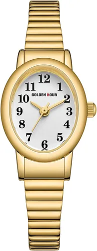Vista 2 de GOLDEN HOUR Reloj dorado de fácil lectura para mujer con banda de expansión, caja ovalada