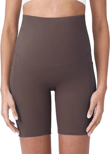 Vista 6 de POSHDIVAH - Pantalones cortos de yoga para embarazadas, cubren la barriga, pantalones deportivos cortos para correr, hacer ejercicio y el verano