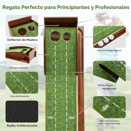 Vista 3 de Alfombrilla de golf para interiores con putter y 5 bolas, juego de devolución automática de bolas, terciopelo mate para el hogar, oficina, patio