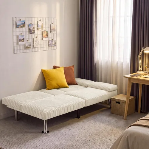 Vista 8 de Furmax Sofá cama futón, futón ajustable para sala de estar (pana, beige)