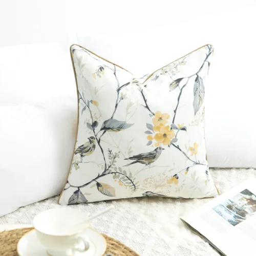 Vista 49 de VOGOL - Funda de almohada texturizada de lino, 18 x 18 pulgadas, estilo granja, para sofá, cama y habitación, con diseño de pájaros y hojas beige