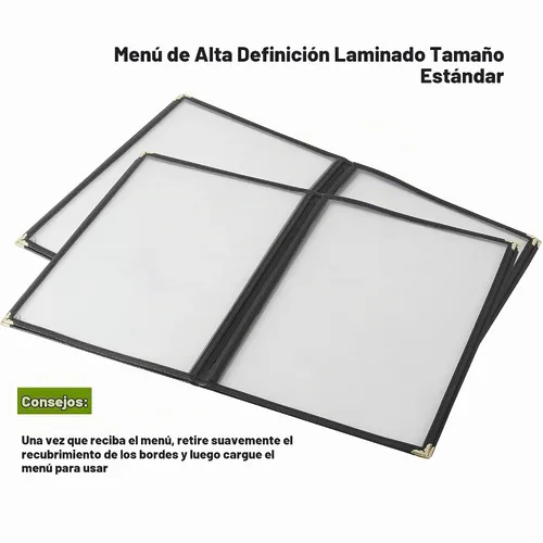 Vista 5 de 2 piezas de fundas de menú de 8.5 x 11 pulgadas, soporte para menú de restaurante, 4 páginas, 8 vistas, funda transparente de menú, se adapta a