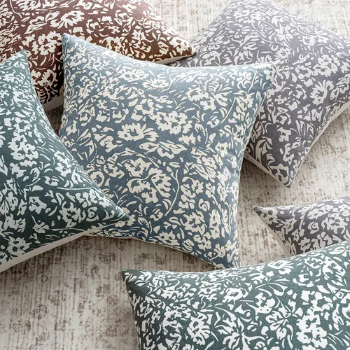 Vista 3 de MIULEE Fundas de almohada florales 18x18, juego de 2 fundas de almohada decorativas modernas de lino, fundas de almohada neutras de estilo granja