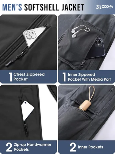 Vista 4 de 33,000ft Chaqueta Softshell para hombre con capucha, forro polar, ligera, impermeable, para senderismo