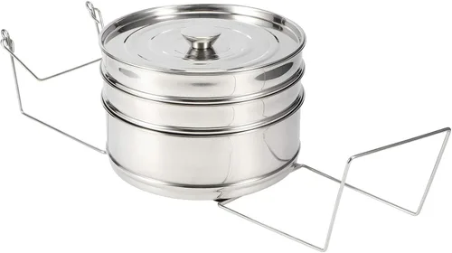 Vista 3 de Juego de ollas apilables de acero inoxidable de 3 niveles para cocinar alimentos a presión accesorios