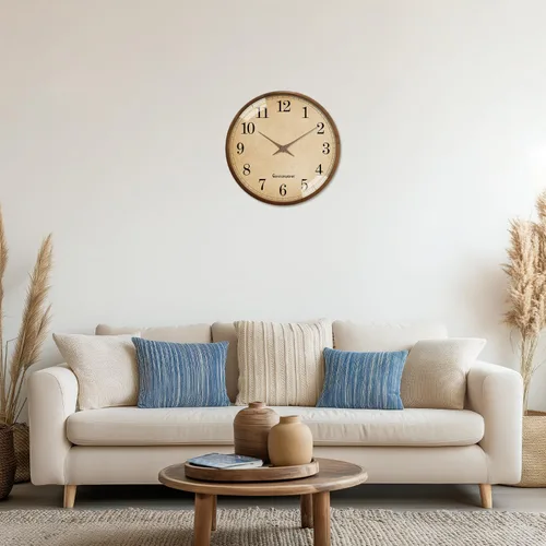 Vista 4 de Reloj de pared de madera maciza con pilas de 12 pulgadas Marrón