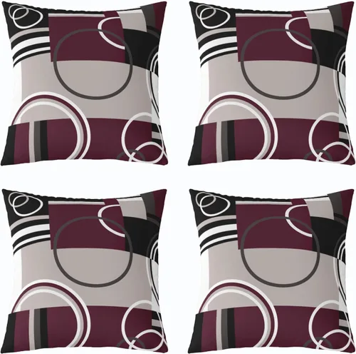 Vista 15 de Juego de 4 fundas de almohada geométricas modernas de turquesa con rayas en gris, negro y azul, cojines decorativos con espirales circulares retro